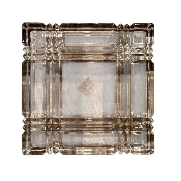 VTG Clear Glass Art Deco Square Trinket Box Tray Candle Soap Gift Jewelry Candy - Picture 3 of 7